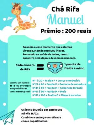 Convite Chá Rifa Girafinha: Arte Editável para Enviar Online