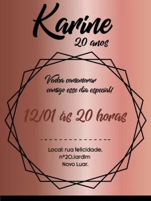 Convite de Aniversário Rosê Gold Geométrico para Editar Online
