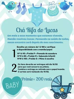 Convite Chá Rifa Varal de Roupas Azul para Editar Online