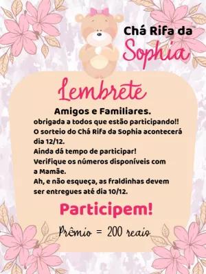 Lembrete de Chá Rifa Ursinha Princesa para Editar Online