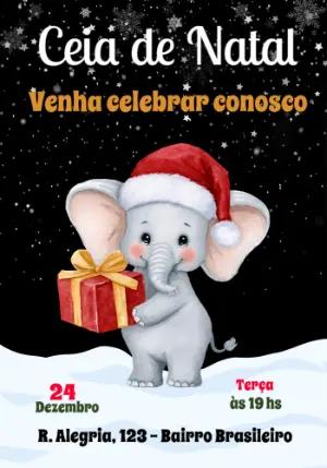 Convite para Ceia de Natal com Elefante Fofo Editável