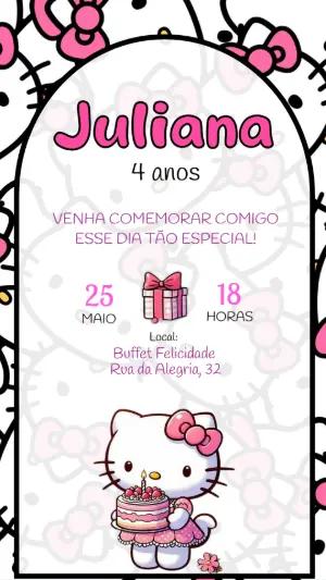 Convite de Aniversário Hello Kitty Rosa para Editar