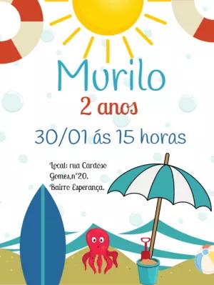Convite de Aniversário Tema Praia Editável Online