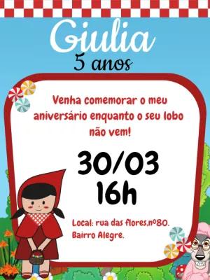 Convite Aniversário Chapeuzinho Vermelho para Editar Online