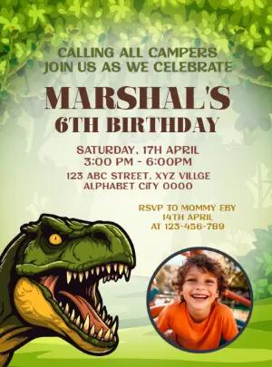 Editable Dinosaur Jungle Birthday Invitation Template with photo