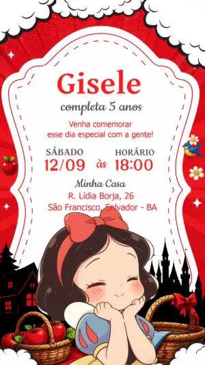 Convite Digital Aniversário Branca de Neve para Editar