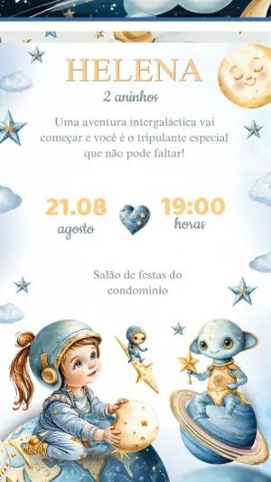 Convite de Aniversário Astronauta Menina para Editar Online
