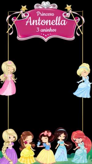 Moldura para Foto Aniversário Princesas Editável Online