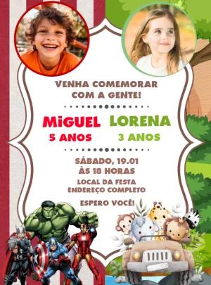 Convite Aniversário Duplo Vingadores e Safari para Editar
