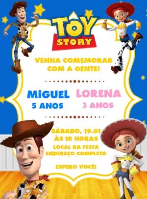 Convite Aniversário Duplo Toy Story para Editar Online