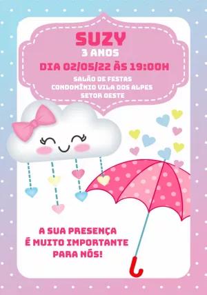 Convite Aniversário Chuva de Amor com Nuvem Fofa para Editar