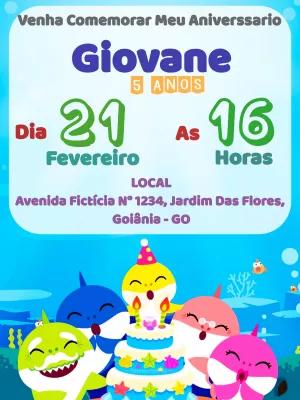 Convite de Aniversário Baby Shark para Editar Online