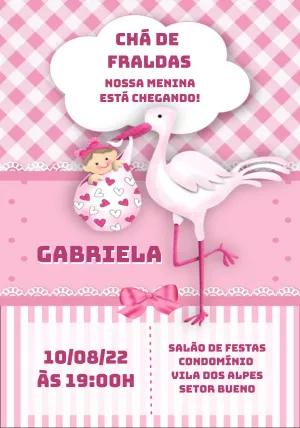 Convite Chá de Fraldas Cegonha Menina para Editar Online
