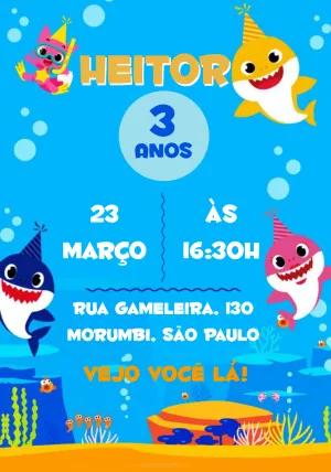 Convite Aniversário Baby Shark para Editar Online
