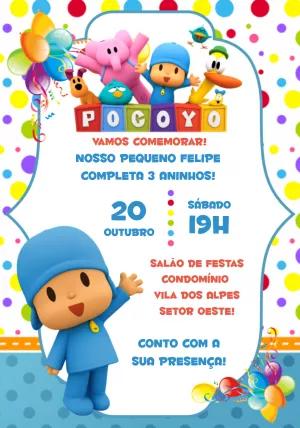 Convite de Aniversário Pocoyo e sua Turma para Editar Online