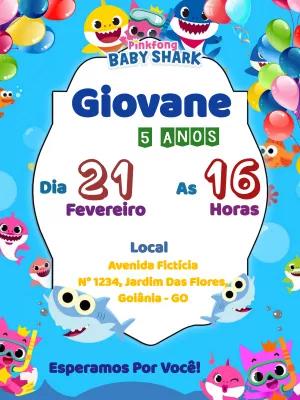 Convite de Aniversário Baby Shark para Editar Online