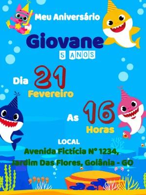 Convite de Aniversário Baby Shark para Editar Online