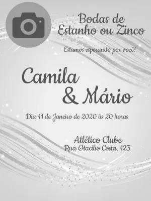 Convite Bodas de Estanho com Foto para Editar Online