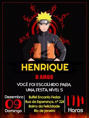 Convite de Aniversário Tema Naruto para Editar Online