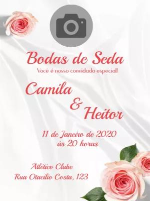 Convite Bodas de Seda com Foto Floral para Editar Online
