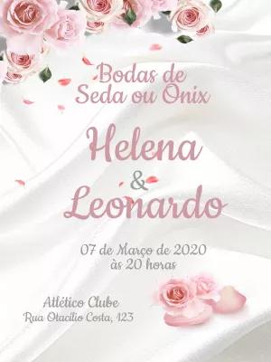 Convite Bodas de Seda ou Ônix com Rosas para Editar Online
