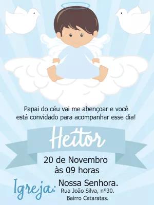 Convite de Batizado Menino Anjinho para Editar Online