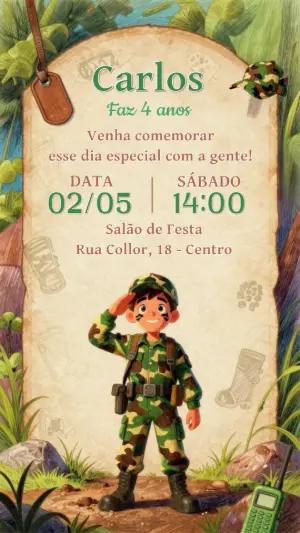 Convite Digital Aniversário Soldado Aventura para Editar
