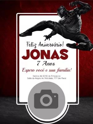 Convite Aniversário Pantera Negra com Foto para Editar Online