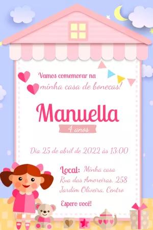 Convite Aniversário Casa de Bonecas para Editar Online