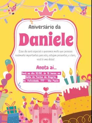 Convite Aniversário Castelo de Princesa para Editar Online