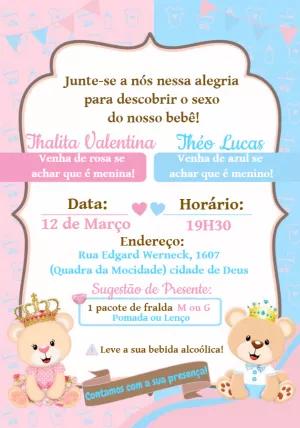 Convite Chá Revelação Ursinhos Realeza para Editar Online