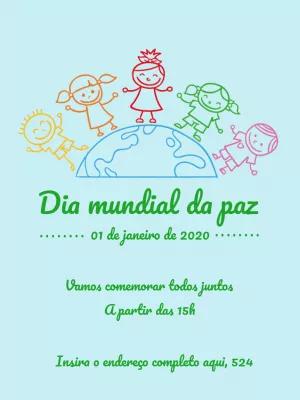 Post Dia Mundial da Paz com Crianças para Editar Online