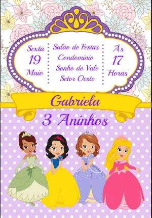 Convite de Aniversário Princesas Disney com 4 Princesas para Editar