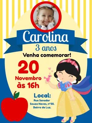 Convite Aniversário Branca de Neve com Foto para Editar Online