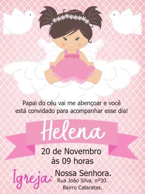 Convite de Batizado Menina Anjinha para Editar Online
