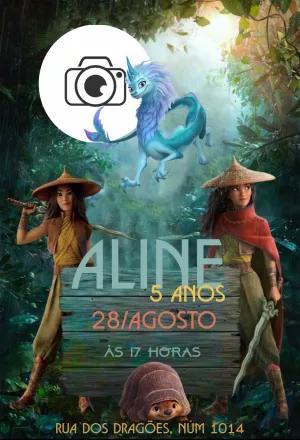 Convite Aniversário Raya e o Último Dragão com Foto para Editar