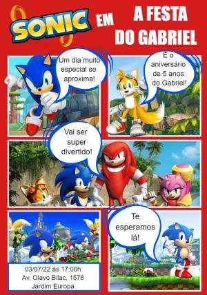 Convite Aniversário Sonic Quadrinhos para Editar Online