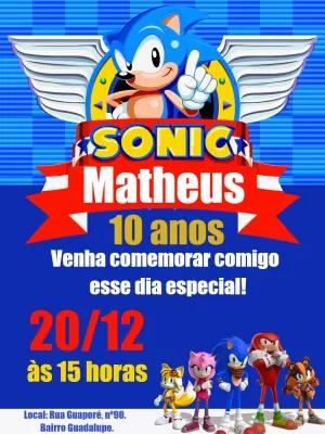 Convite de Aniversário Sonic com Personagens para Editar Online