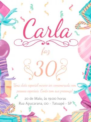Convite de Aniversário Feminino Aquarela para Editar Online