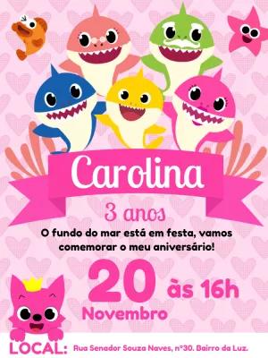 Convite Aniversário Baby Shark Rosa para Editar Online