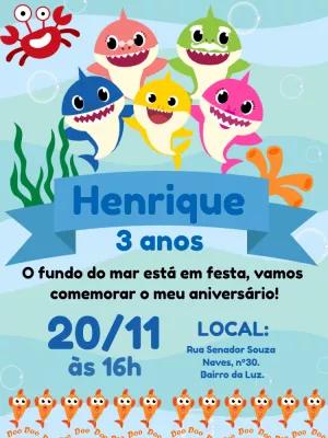 Convite de Aniversário Baby Shark para Editar Online