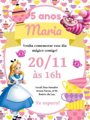 Convite de Aniversário Alice no País das Maravilhas para Editar