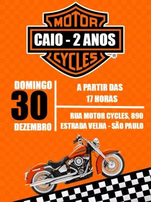 Convite de Aniversário Moto Harley-Davidson para Editar Online