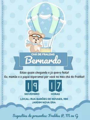 Convite Chá de Fraldas Ursinho Baloeiro para Editar Online