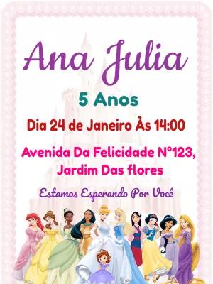 Convite Aniversário Princesas para Editar Online