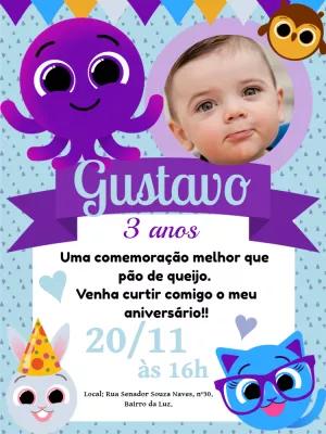 Convite Aniversário Bolofofos com Foto para Editar Online