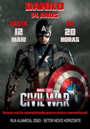 Convite Aniversário Capitão América Editável Online