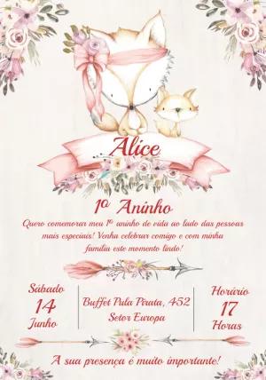 Convite Aniversário Raposinha Boho para Editar Online