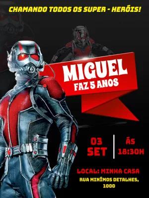 Convite Aniversário Homem Formiga Editável Online para Imprimir