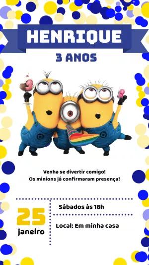 Convite de Aniversário Minions Editável Online para Imprimir